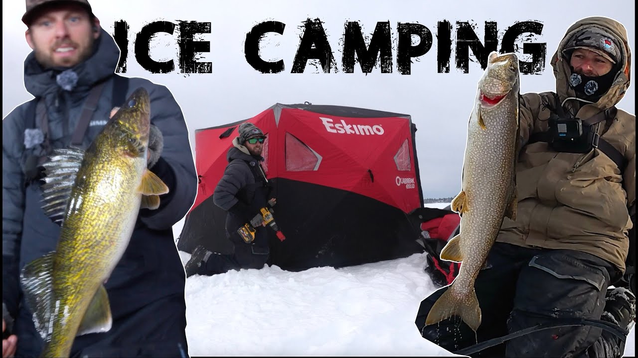ICE CAMPING and Ice Fishing NEW LAKE for Walleyes SUCCESS!