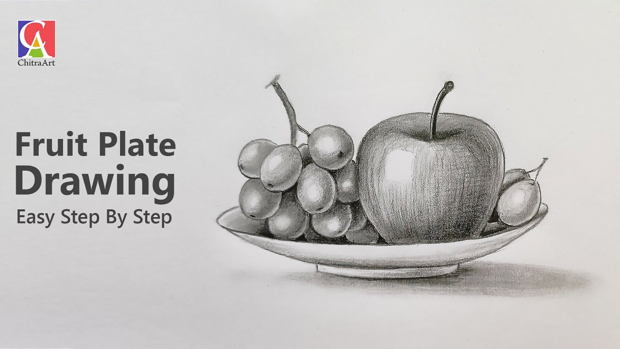 How To Draw Fruit In Plate with Shading | Step By Step Drawing for Beginners
