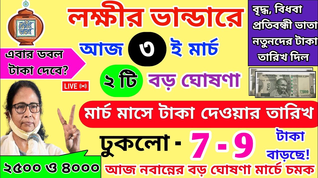 lokkhi Bhandar 2 Big News Mamata Banerjee‌।লক্ষীর ভান্ডার মার্চ মাসের টাকা কবে দেবে?এবার ৩০০০ ও ২৫০০