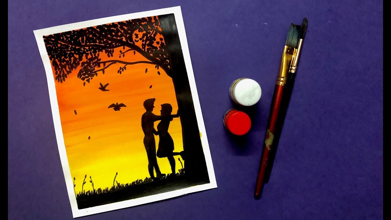 Poster Colour Painting of a Romantic Couple | Step by Step
