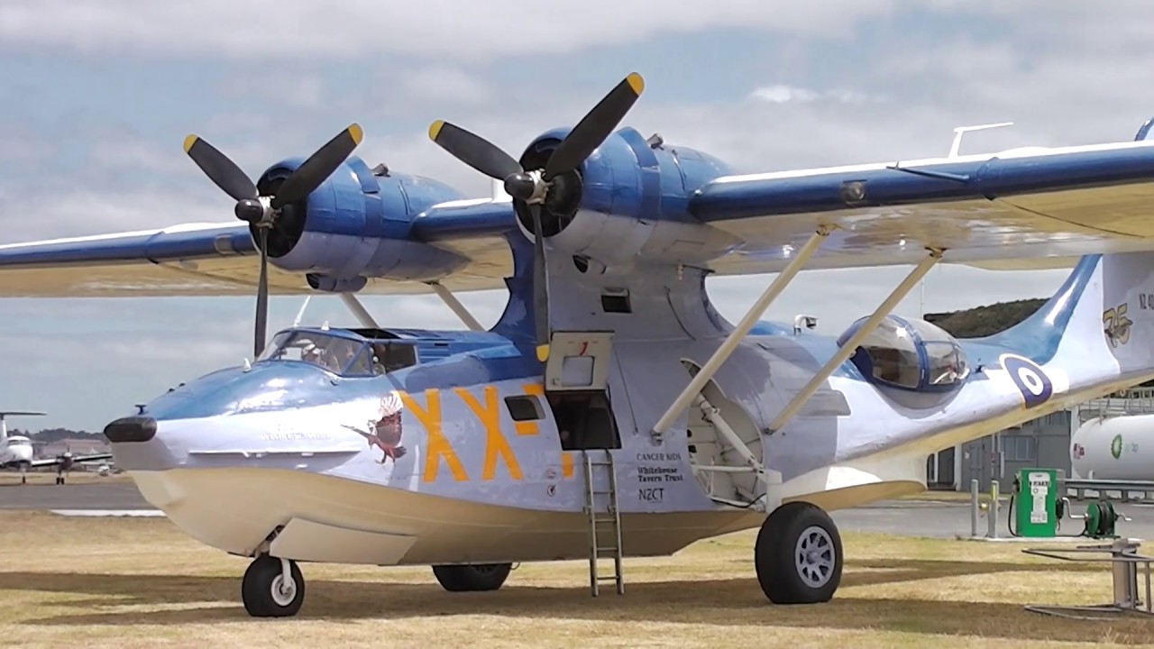 Whanganui Airport - Consolidated Vultee PBY-5A ZK-PBY Engine Start - 18/1/2020