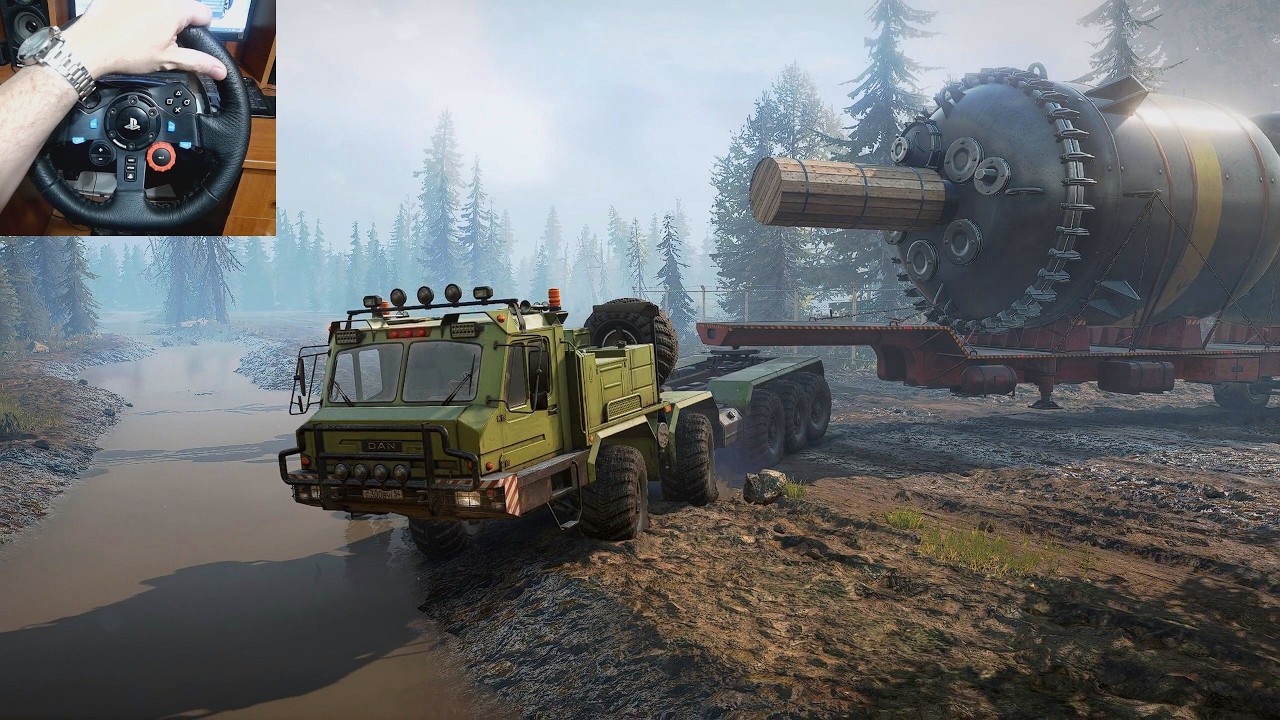 SnowRunner – DAN 96400X Hauling a Massive Industrial Tank Through Forest Mud | Logitech G29