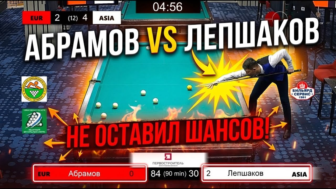 Не оставил шансов! Абрамов И. VS Лепшаков Д. Евроазиатский кубок по бильярду.