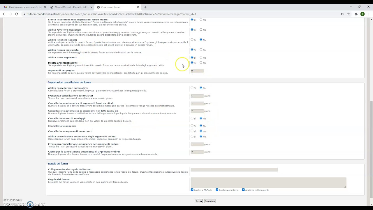 Come creare le categorie e sezioni nel forum