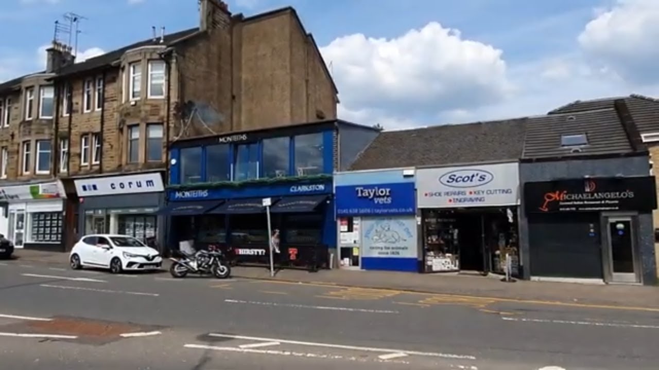 Clarkston Busby Road Walk Today Showing you the Shops, Bars and Restaurants near Clarkston Toll