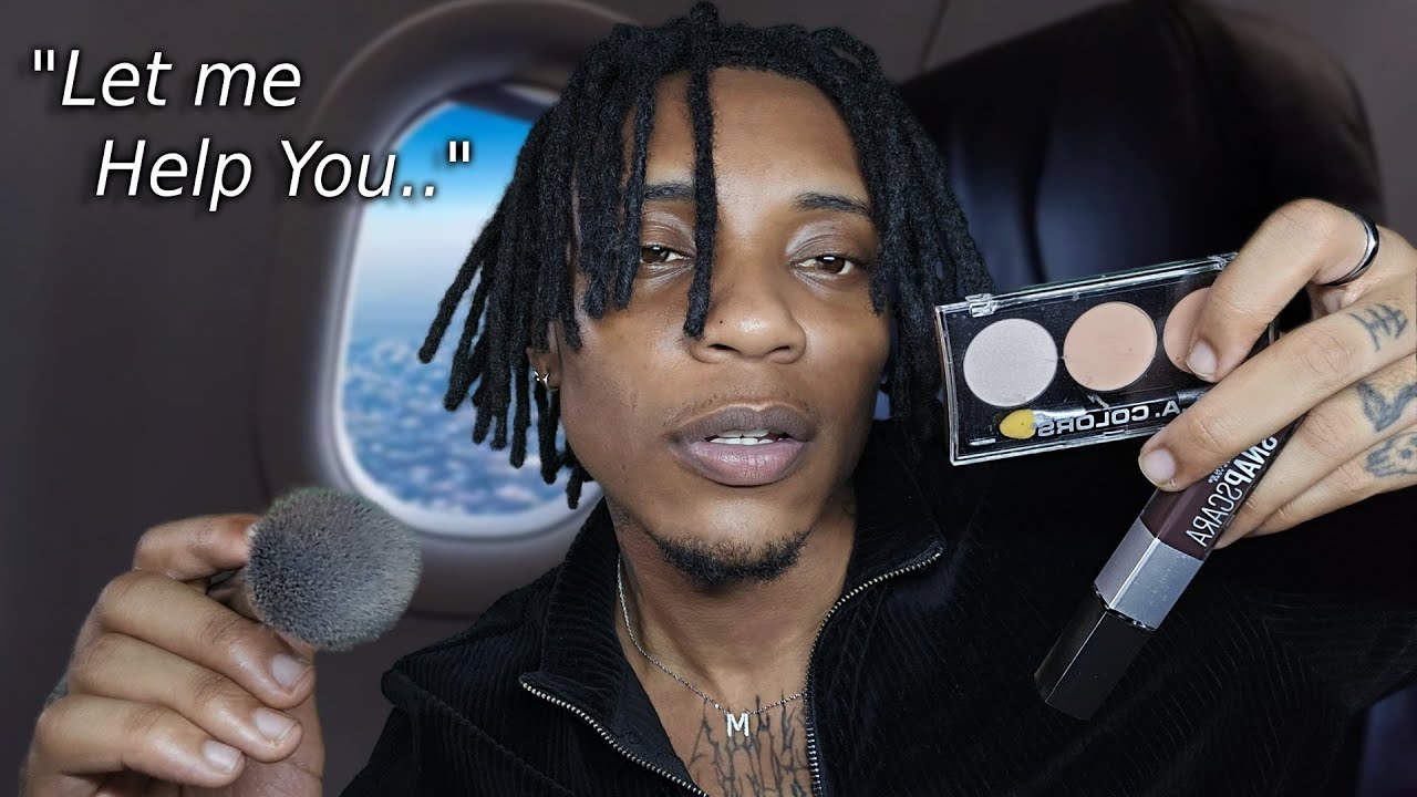 ASMR Random Passenger does your Makeup on a plane ✈️