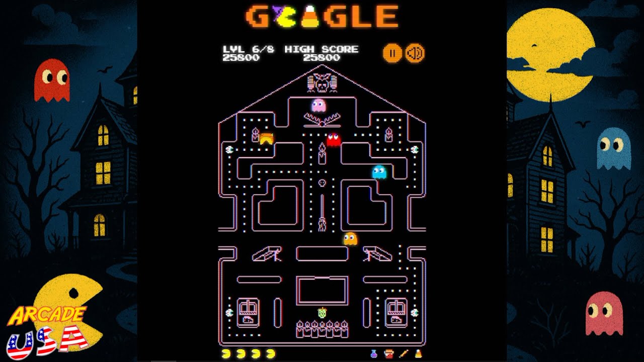 Хэллоуинский Pac Man! (Google — октябрь 2025 г.)