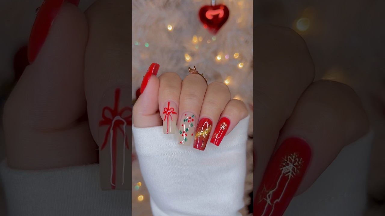 ❤️ Red Gel-X Christmas Nails Full Prep And Nail Art Tutorial 💫🎄