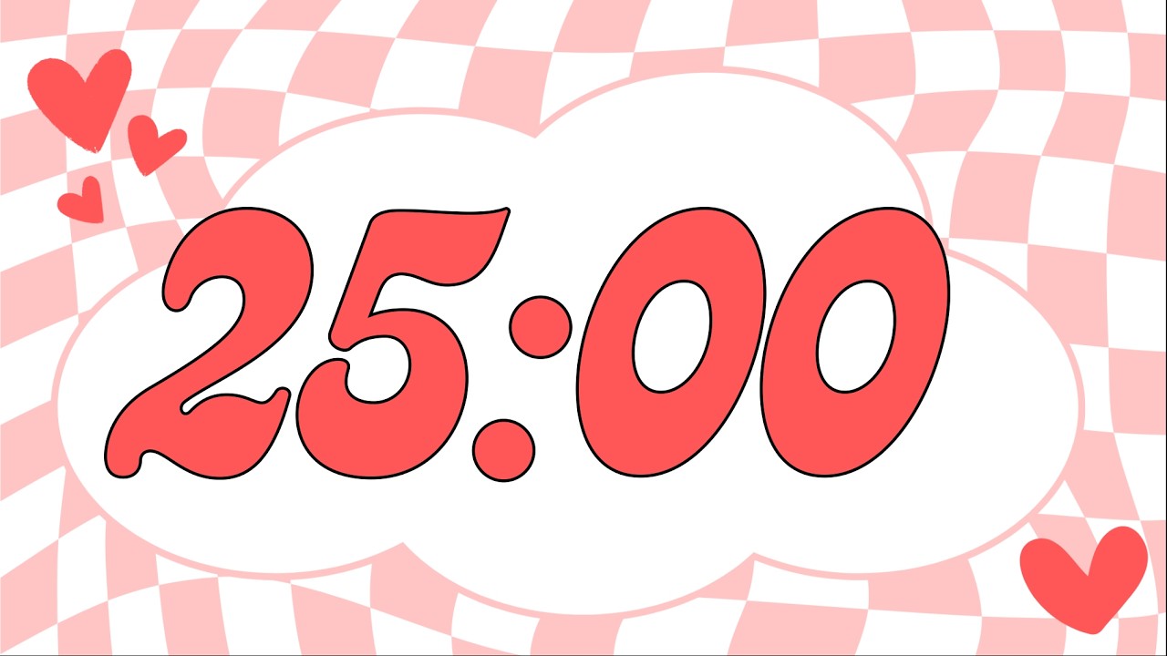 25 Minute Valentine's Day Checkerboard Heart Timer (Fun Synth Alarm at End, No Music)
