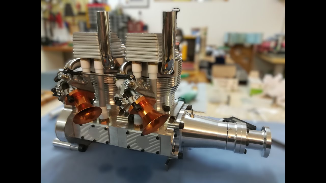 RC Modellflugmotor Eigenbau  2 Zylinder IL140ccm #CARF Spitfire