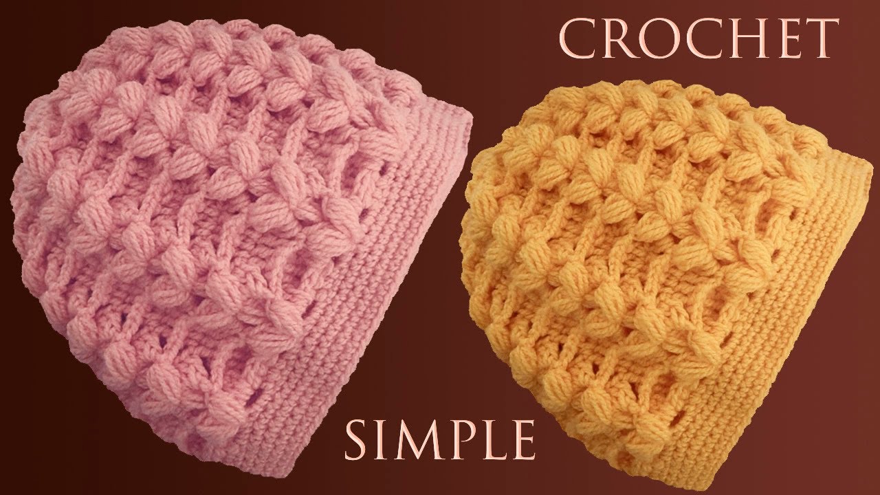 Gorro a Crochet Punto de flores 3D con relieves tejido con gancho