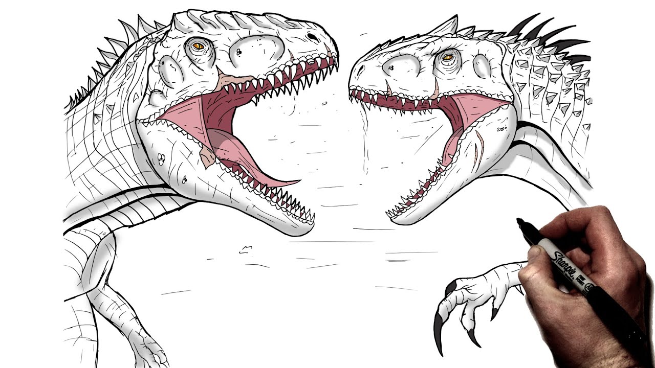 How To Draw Giganotosaurus vs Indominus Rex | Step By Step | Jurassic World