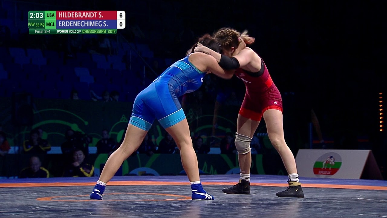 BRONZE WW - 55 kg: S. ERDENECHIMEG (MGL) df. Sarah Hildebrandt (USA) by VFA, 8-8