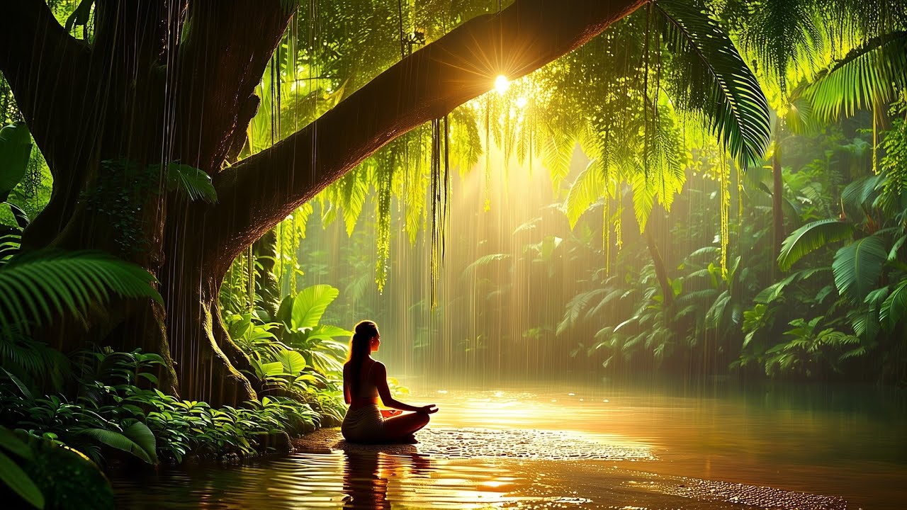 10 HOURS Rainforest Meditation Ambience 🌿✨ | Golden Sunlight + Soft Rain | No Talking | Deep Sleep