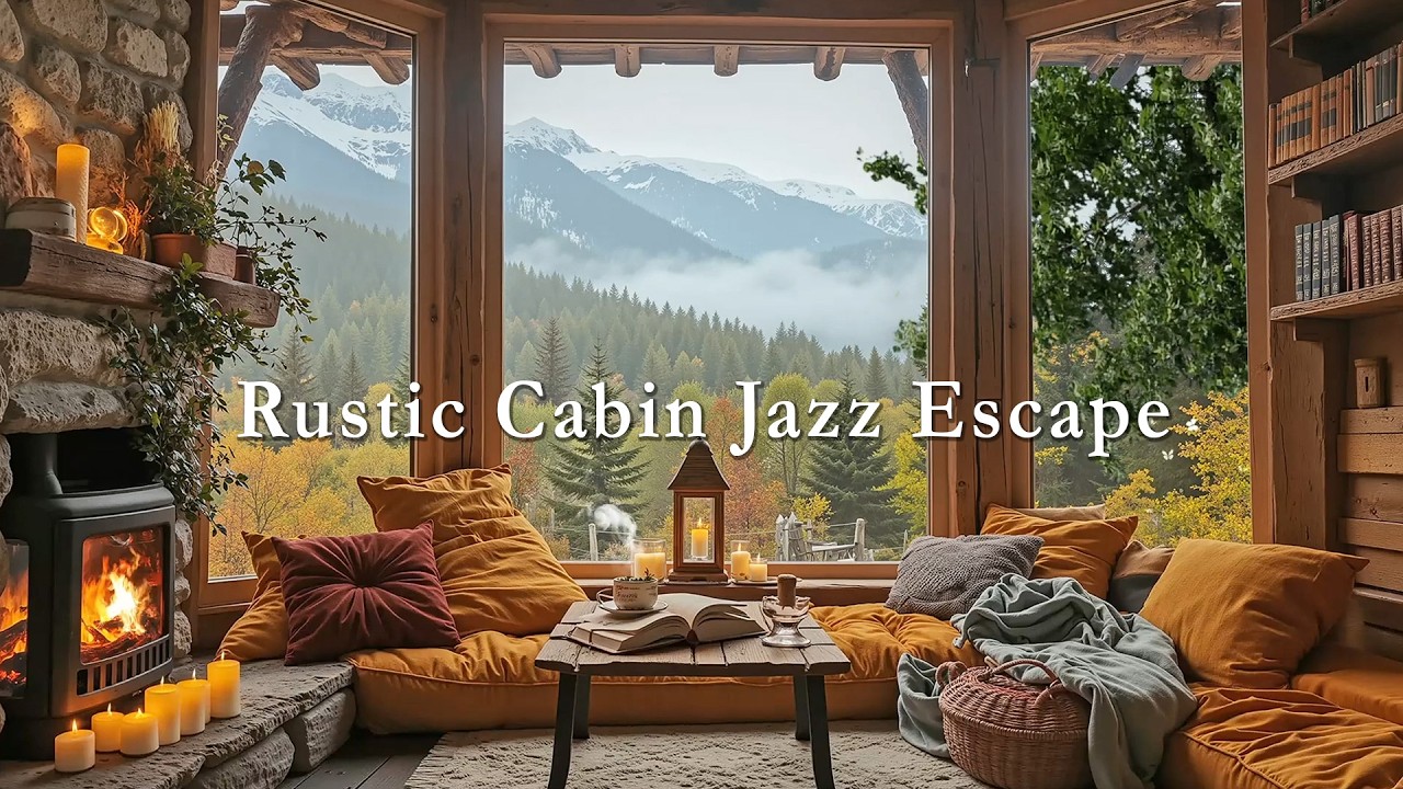 Rustic Cabin Jazz Escape 🌲 Warm Firelight & Quiet Woodland Views For Relaxation