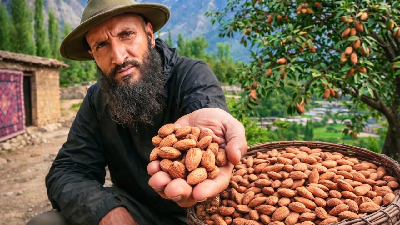 Harvesting Organic Almonds in Hunza Valley | Mountain Farming Pakistan