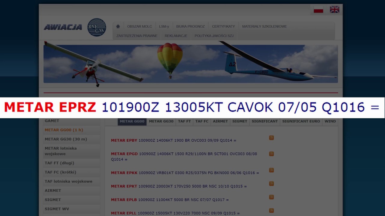 Odczytywanie depeszy METAR - poradnik