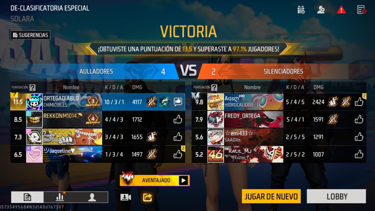 Día de victorias Free Fire Duelo de Escuadras Clasificatoria 