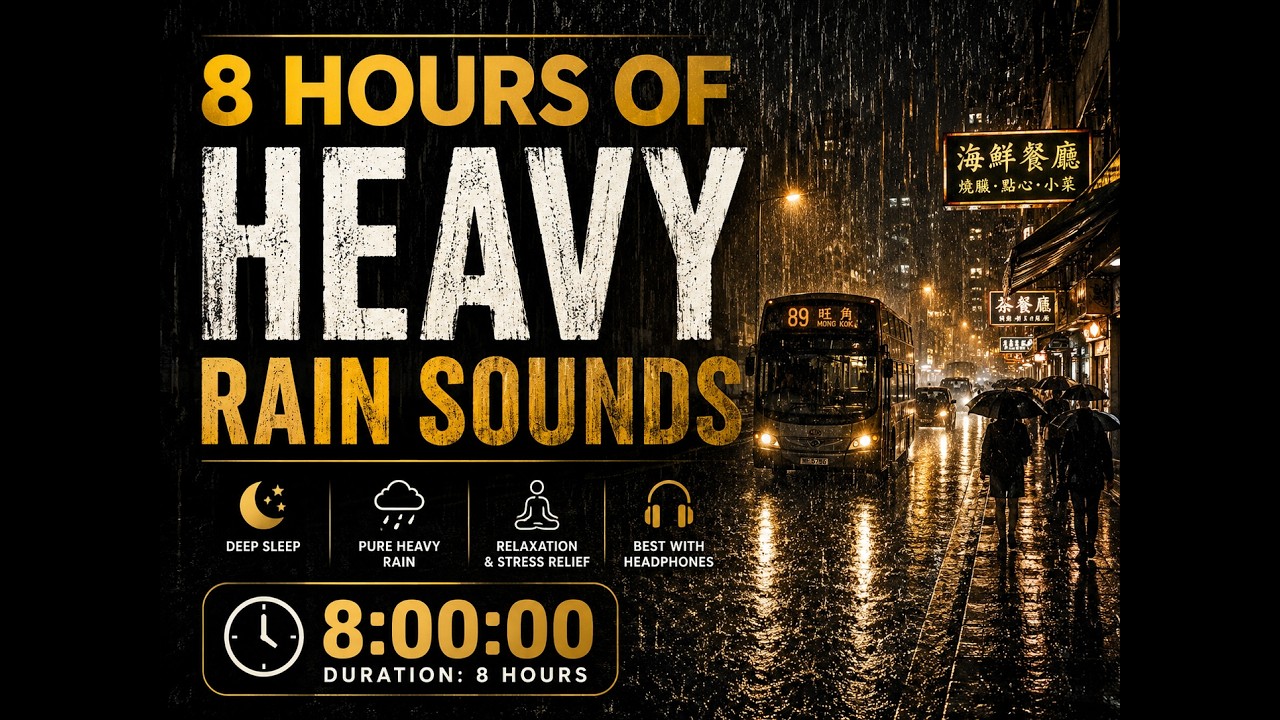 Heavy rain sounds for sleep 8 hours