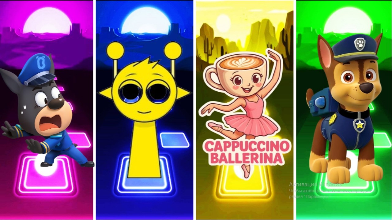 SHERIFF LABRADOR 🆚 INCREDIBOX SPRUNKI 🆚 BRAINROT BALLERINO COPPUCCINO 🆚 PAW PATROL RYDER | Tiles Hop