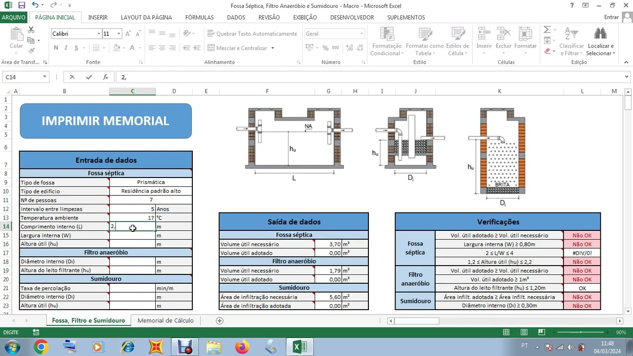 Planilha para dimensionamento de fossa, filtro e sumidouro [Breve apresentação]