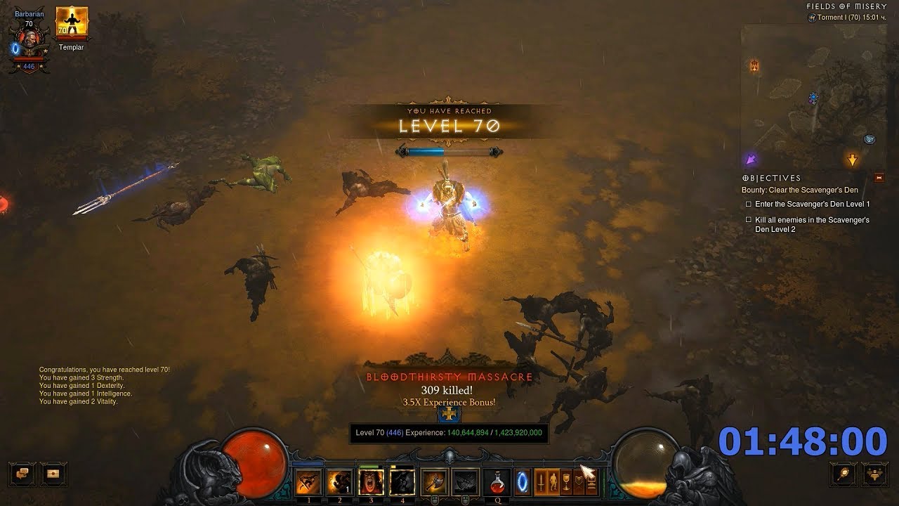 Diablo 3 Barbarian - Season Leveling 1-70 - Solo - 01:48:00 h