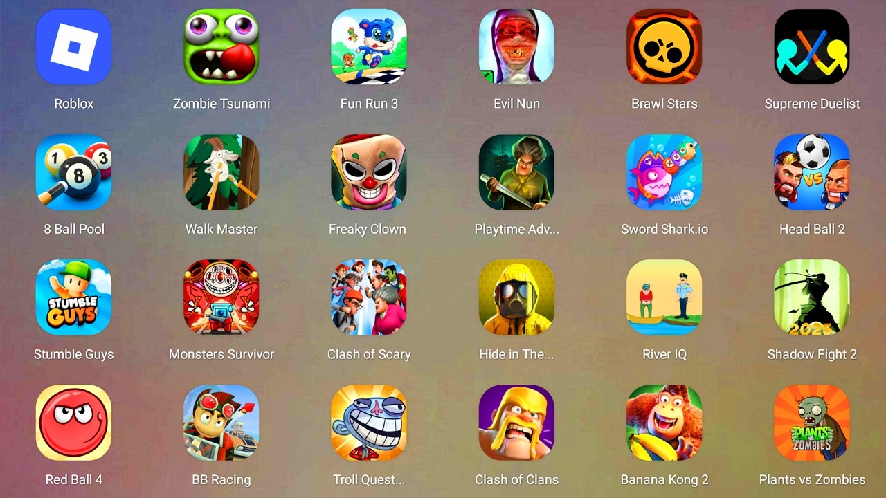 Evil Grandpa,Evil Nun 2,Ragdoll Rage,Poppy Playtime 5,Stumble Guys,Grimme Shooter,Scary Teacher 3D