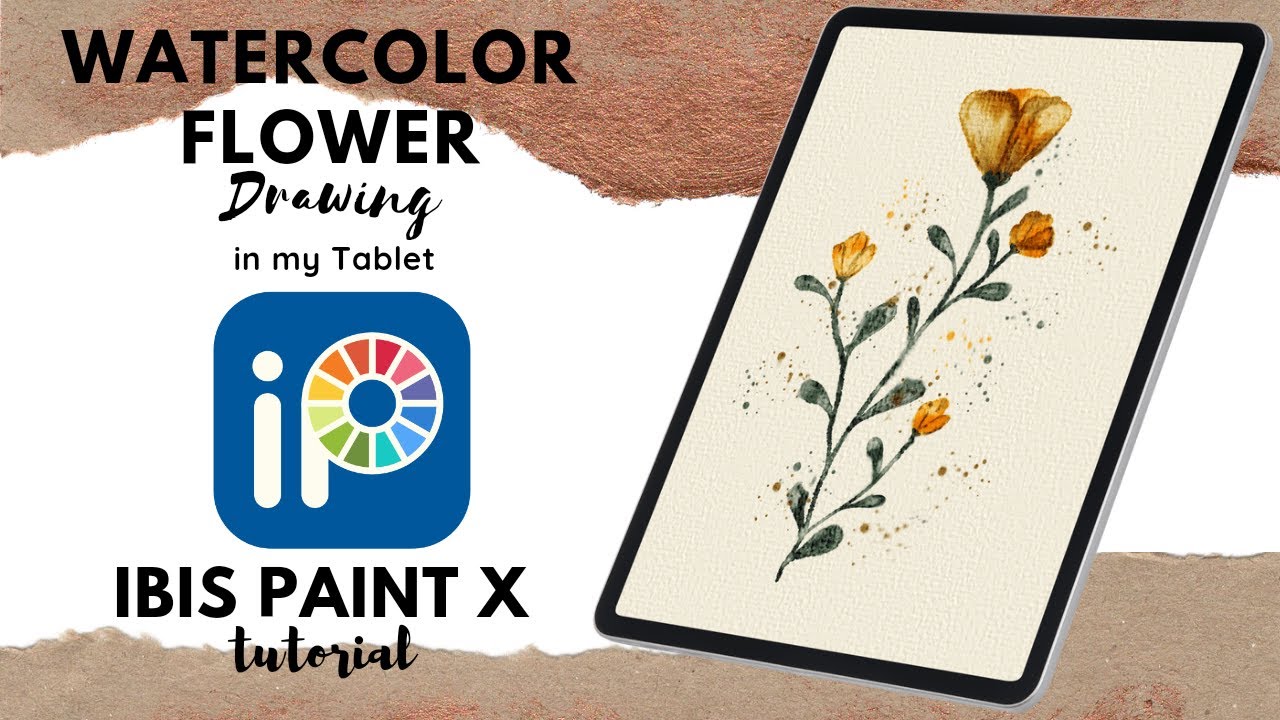 Digital watercolor painting in IBIS PAINT X, textured watercolor flower drawing