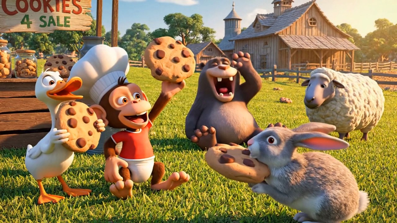Monkey’s Farm Day New Friends and Cookie Stand Adventure | Fun Farm Cartoon
