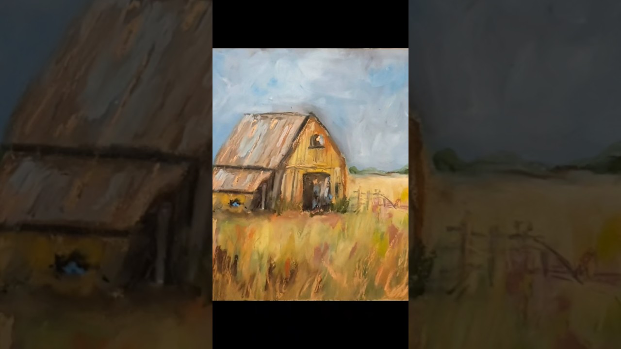 Barn Landscape Oil Pastel Painting #oilpastel #painting #shortsvideo #shorts  #landscapepainting