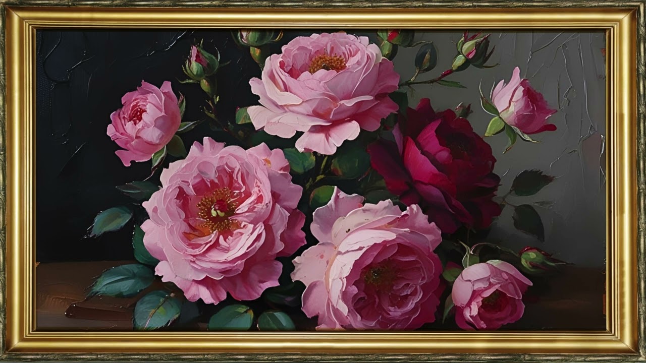 FRAMED TV ART VINTAGE FLOWER SCREENSAVER BACKGROUND FLORAL PAINTING NO MUSIC WALLPAPER 4K
