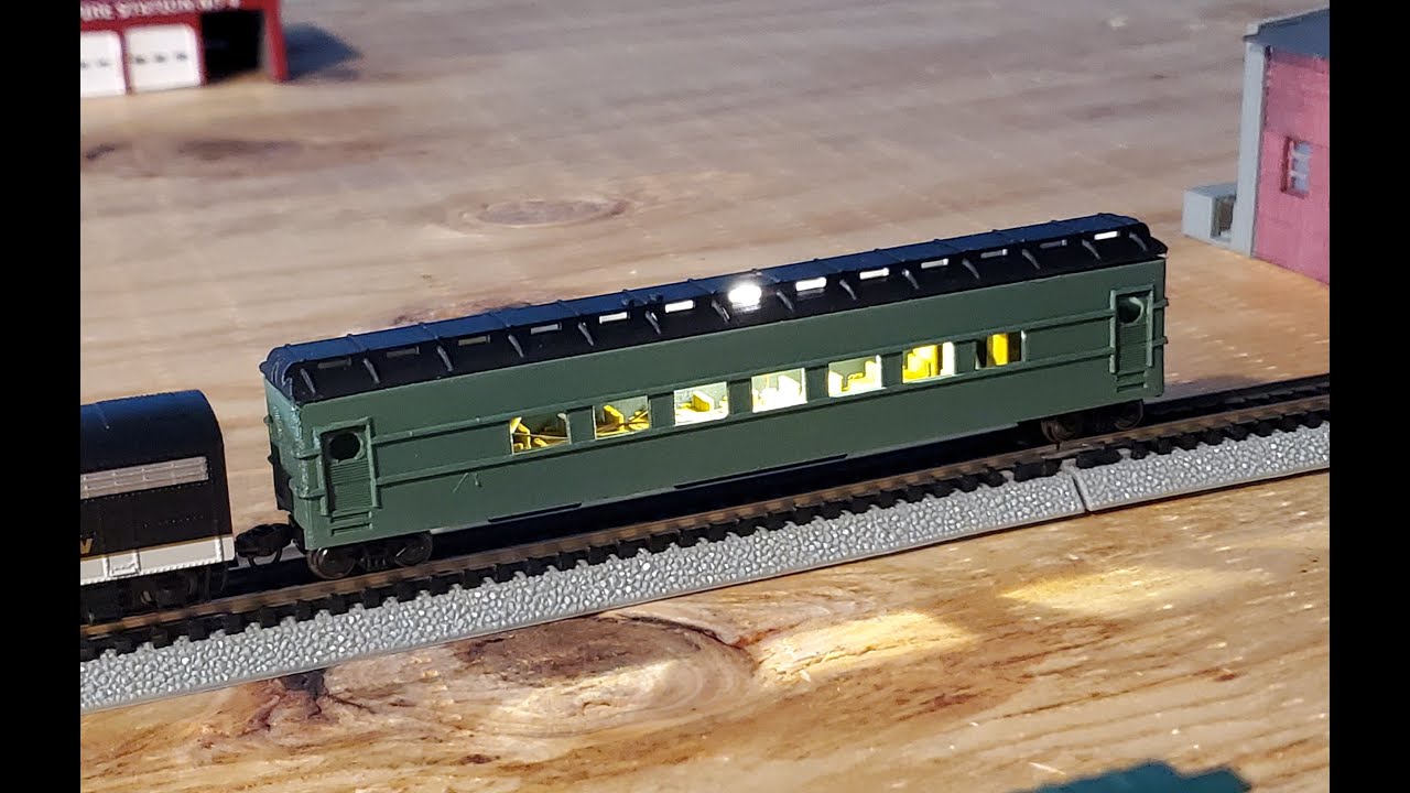3D Printed N Scale Model Railroad Passenger Cars. How To Add Track Powered Lighting