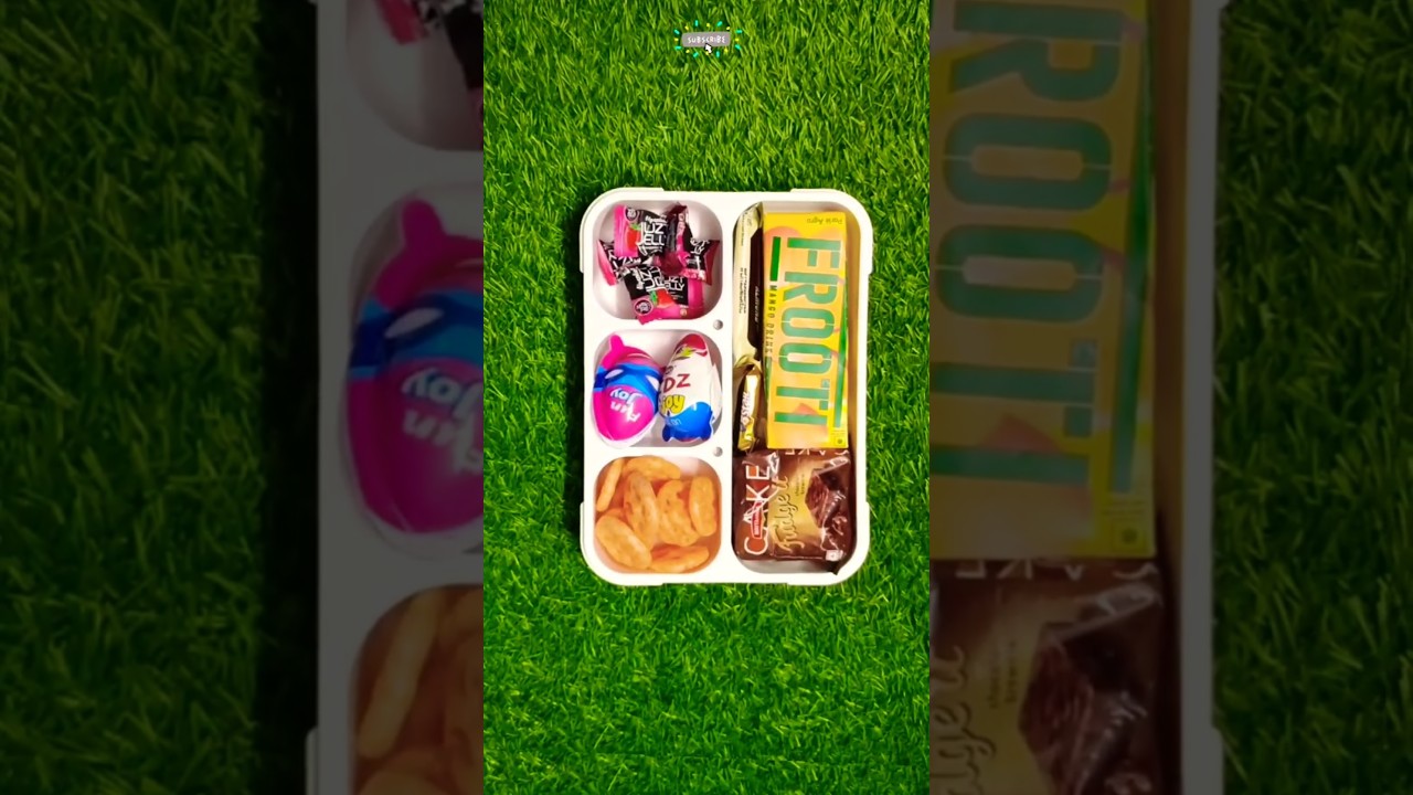 Best Lunch Box Ideas with Jumbo Frooti Mango Drink, Cake, Mini Kinder Chocolate, Jelly, Wafers 🥰 😋
