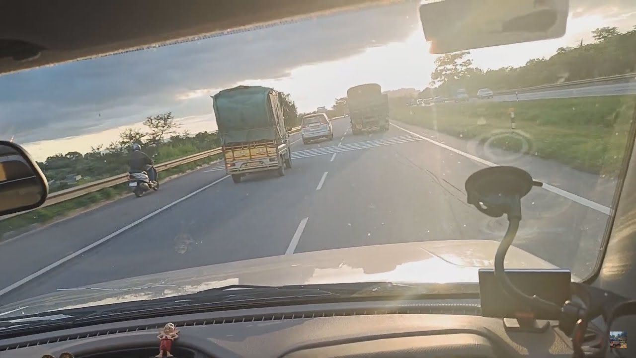 Car Driving India on Bangalore NICE outer ring road with a nice sunset | Indian expressways