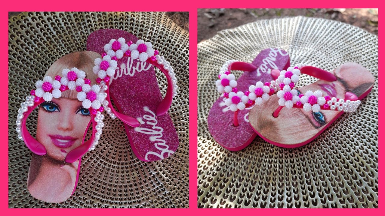 Chinelo Bordado infantil - Aplicando lonita - Barbie - Danielli Ferreiraa