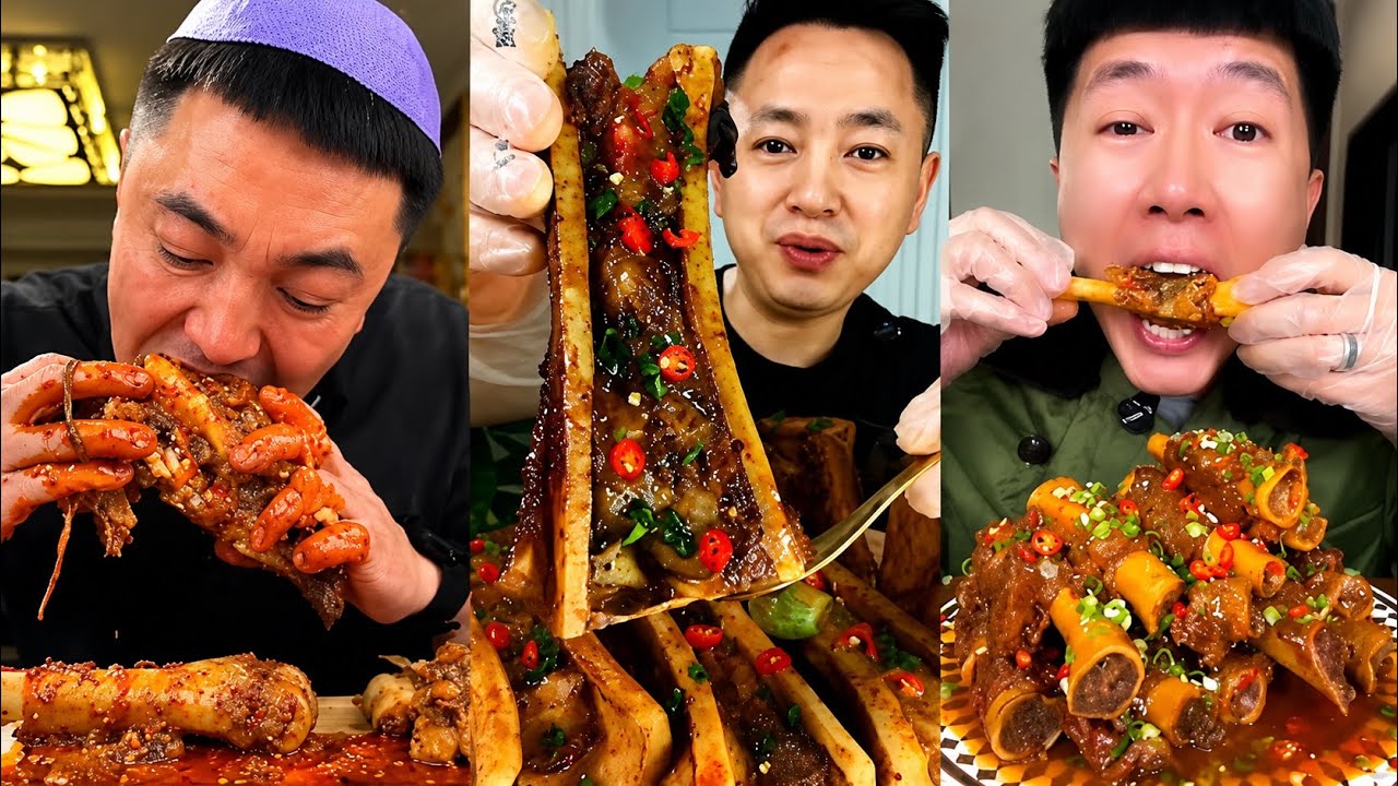 ASMR Eating Steamed Cow bone  marrow 🌶️ CHINESE FOOD MUKBANG EATINGSHOW | Beef Bone Marrow Challenge