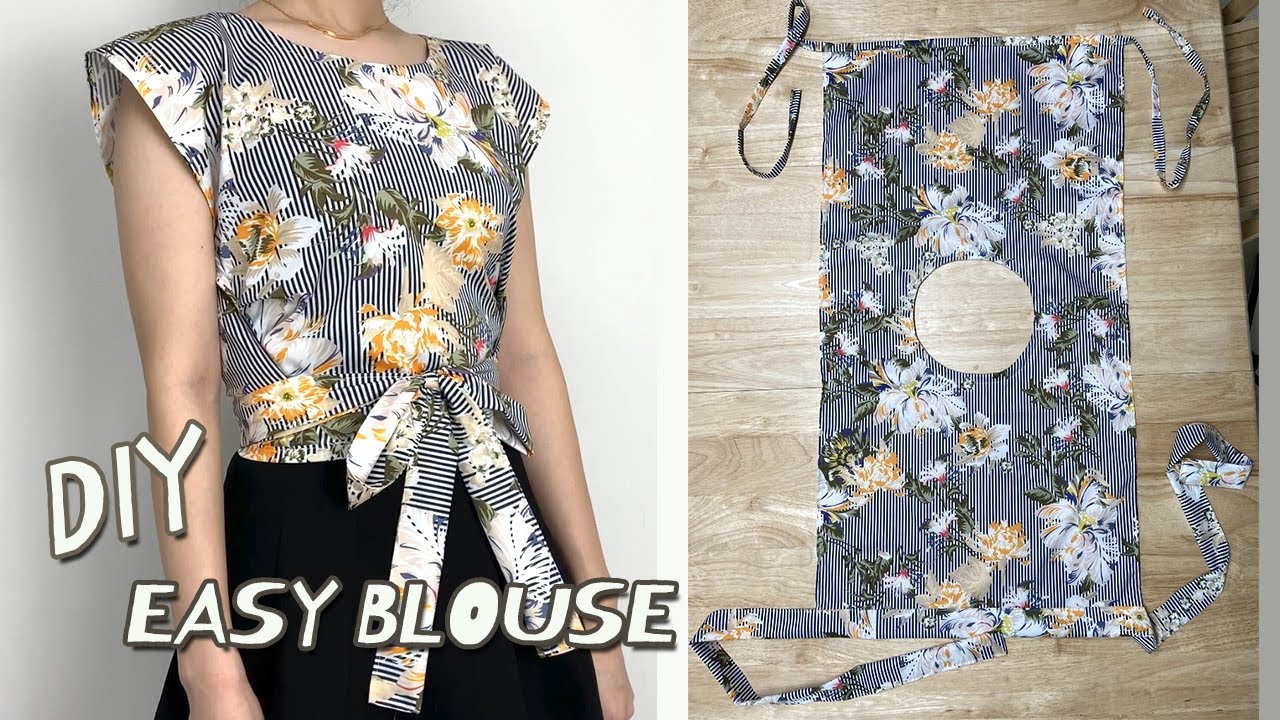 DIY Simple Wrap Top / Rectangle shirt / Summer Crop top Tutorial / For Beginner