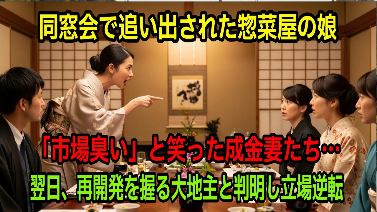 老舗惣菜屋の娘を見下す成金妻「市場臭いから出てけｗ」→直後、再開発の運命を握る大地主と判明し立場逆転【感動する話】