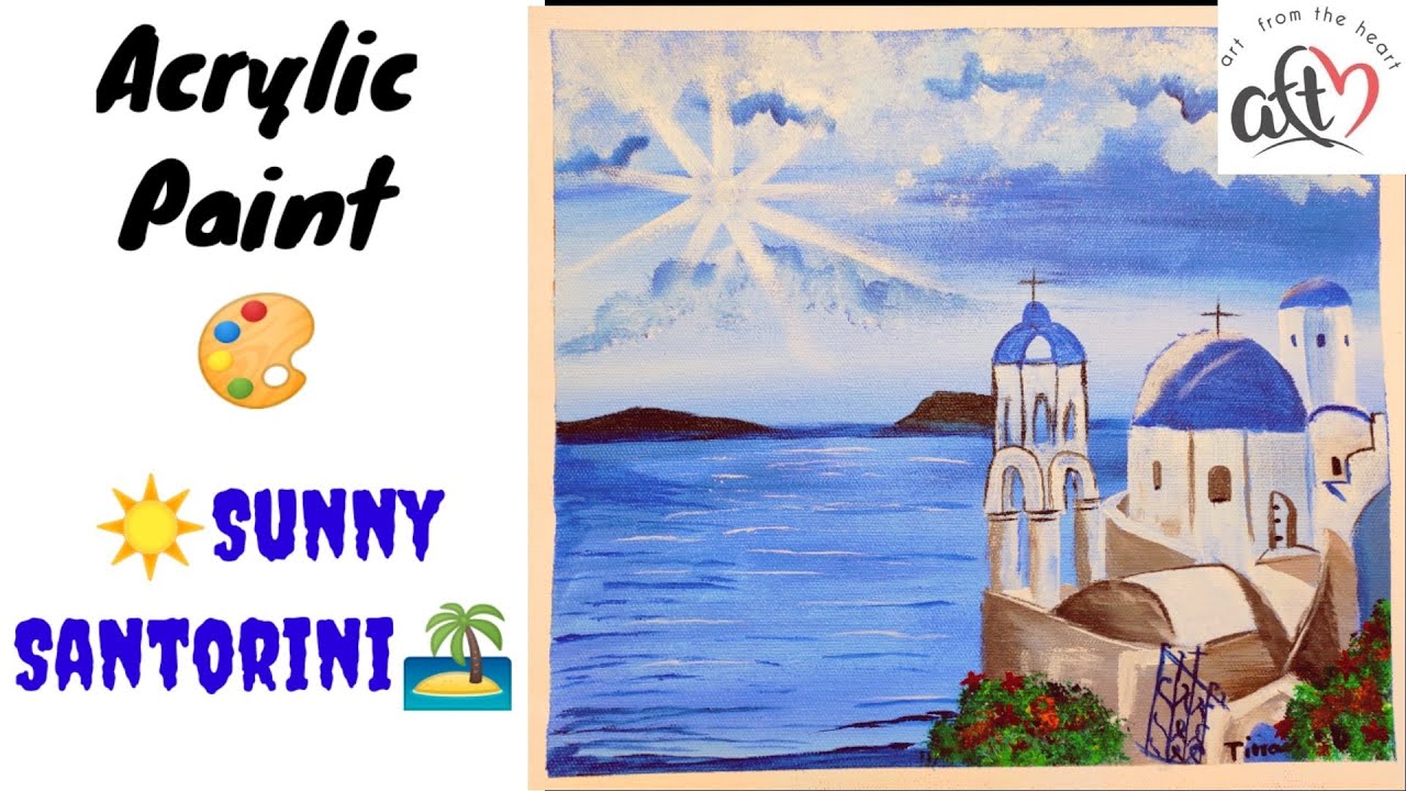 Sunny Santorini Acrylic Painting||Easy Acrylic Art||