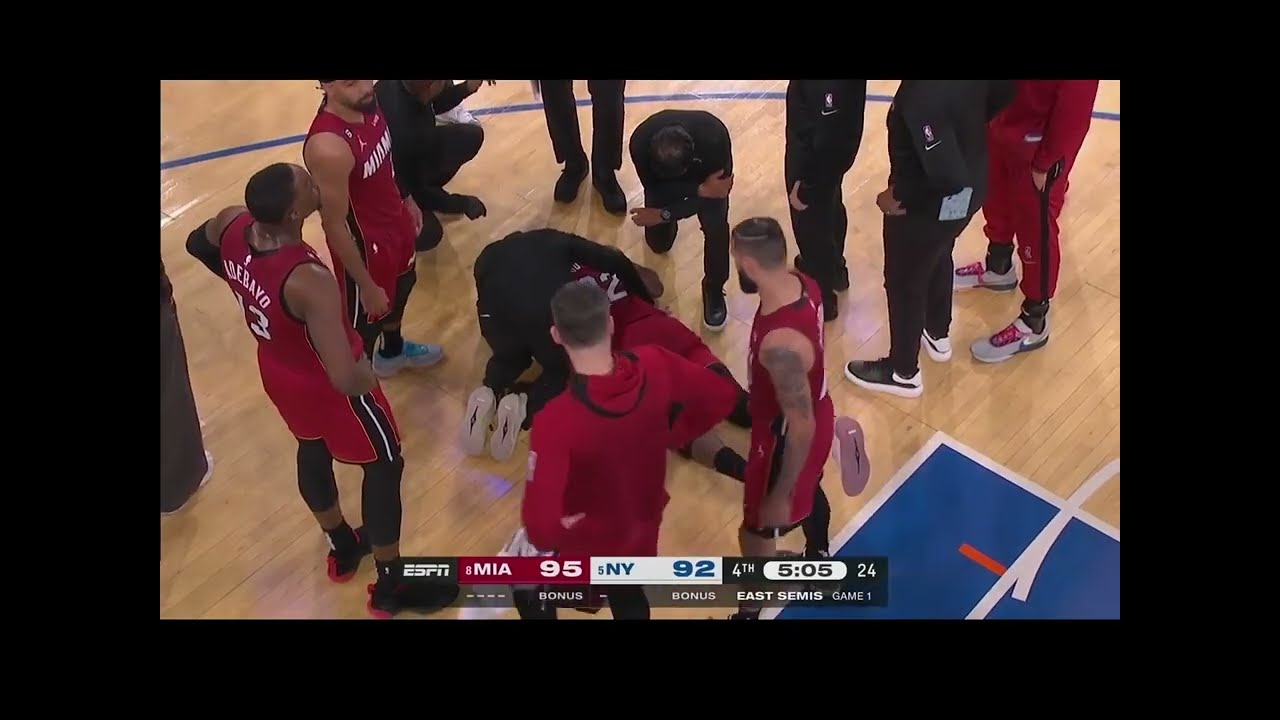 Jimmy Butler scary ankle injury after landing on Josh Hart