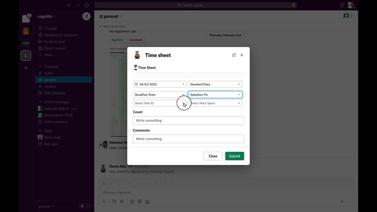 Time Sheet on Slack