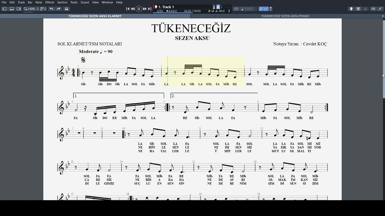 TÜKENECEĞİZ SEZEN AKSU NOTA