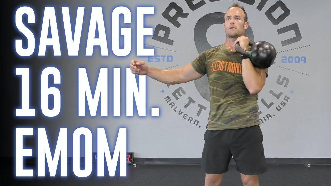 16 Min SAVAGE EMOM Kettlebell Workout | Kettlebell Swing | Clean & Press | Squat Ladder