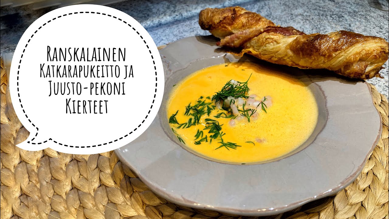 Ranskalainen katkarapukeitto ja juusto-pekoni kierteet