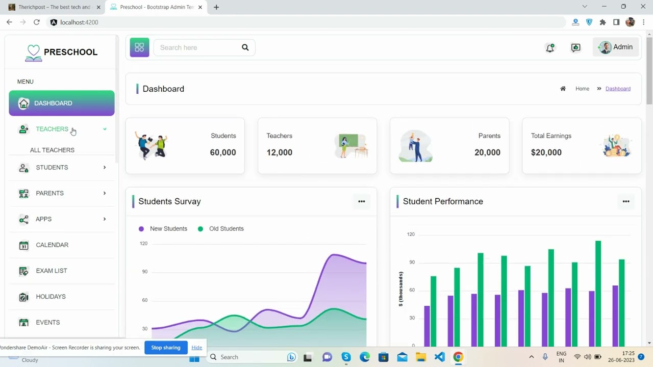 Angular 16 School Management Admin Dashboard Template Working