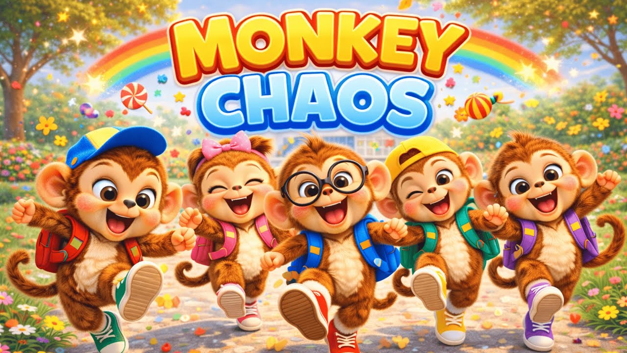 Monkey Chaos! 🐒 Five Little Monkeys Go to School | Funny Kids Song | PT Kids Zone