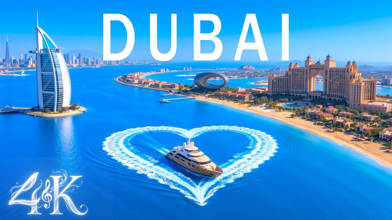 Dubai 4k: Futuristic, iconic Palm Jumeirah, Atlantis, Burj Khalifa, Burj Al Arab, coastline, skyline