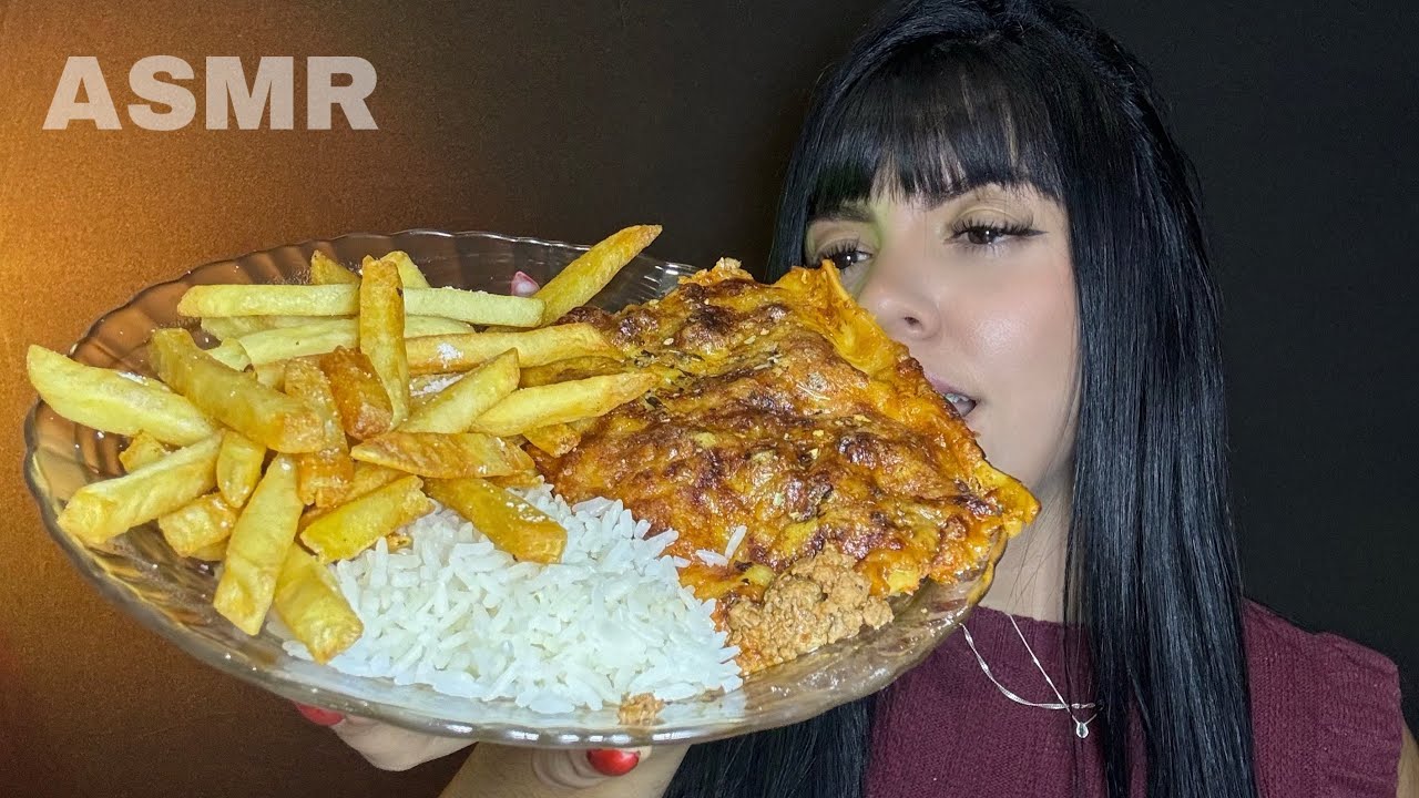 ASMR COMIDA - LASANHA A BOLONHESA com BATATA FRITA (Mukbang Brasil) EATING SOUNDS
