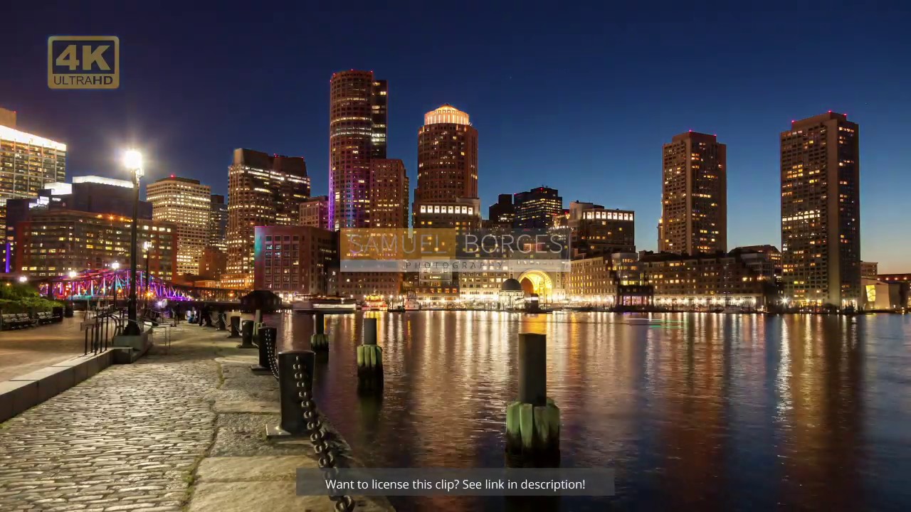4K Night timelapse of Boston skyline - Massachusetts - USA