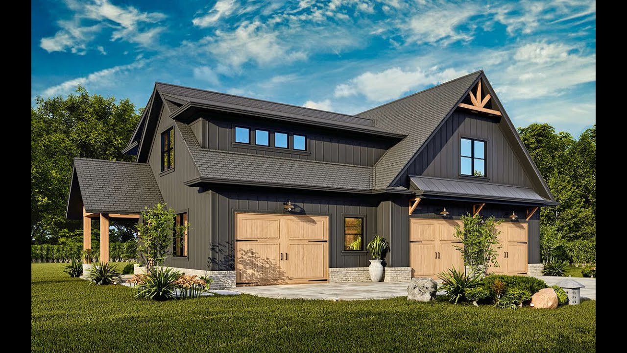 Spacious 3-Car Garage with Upstairs Living Quarters | Modern Farmhouse Design [Plan 699-00383]